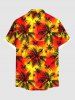 Plus Size Coconut Tree Sun Print Buttons Pocket Hawaii Shirt For Men - Rouge 3XL