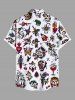 Chemise grande taille à boutons et poches pour homme, motif crânes, cœur, bateau, grenouille, scorpion, glace, croisière - Blanc S