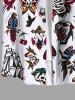 Plus Size Skulls Heart Ship Frog Scorpion Ice Cream Cruise Print Buttons Pocket Shirt For Men -  