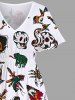 Plus Size Skulls Heart Ship Frog Scorpion Ice Cream Cruise Print Split Midi Dress -  