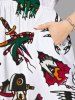 Plus Size Skulls Heart Ship Frog Scorpion Ice Cream Cruise Print Split Midi Dress -  