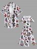 Plus Size Skulls Heart Ship Frog Scorpion Ice Cream Cruise Print Split Midi Dress -  
