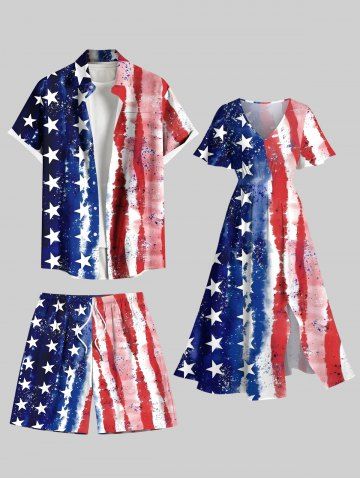 Patriotic American Flag Print Plus Size Matching Outfit For Couples