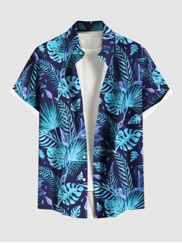 Plus Size Tropical Leaf Flowers Print Buttons Pocket Hawaii Shirt For Men