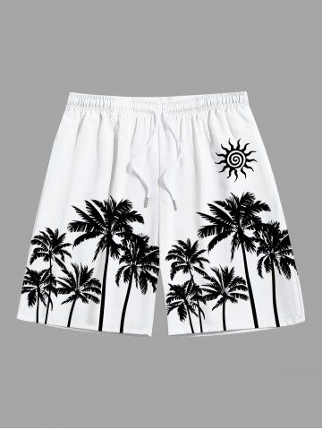 Plus Size Coconut Tree Sun Print Hawaii Beach Shorts For Men - WHITE - 8XL