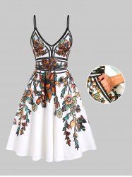 Robe Nuisette à Imprimé Floral et Feuilles - Blanc 2XL