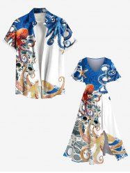 Colorful Octopus Sea Waves Print Plus Size Matching Hawaii Beach Outfit For Couples -  