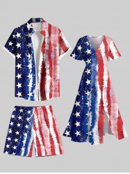 Patriotic American Flag Print Plus Size Matching Outfit For Couples -  