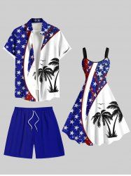 Patriotic American Flag Coconut Tree Print Plus Size Matching Hawaii Beach Outfit For Couples -  