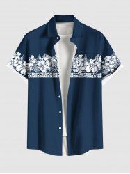 Plus Size Tropical Leaf Hibiscus Flowers Print Buttons Pocket Hawaii Shirt For Men -  