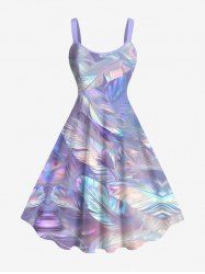 Plus Size Feather Neon Print Hawaii Tank Dress -  