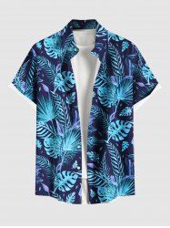 Plus Size Tropical Leaf Flowers Print Buttons Pocket Hawaii Shirt For Men -  