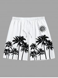 Short de plage hawaïen grande taille à imprimé cocotier et soleil pour homme - Blanc 8XL