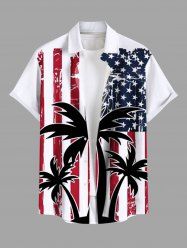 Chemise grande taille à imprimé patriotique drapeau américain cocotier Hawaii boutonnée avec poche pour homme - Blanc 3XL