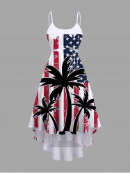 Plus Size Patriotic American Flag Coconut Tree Print Hawaii High Low Asymmetric Cami Dress -  