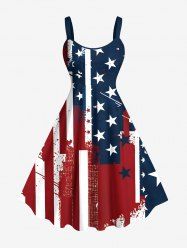 Plus Size Patriotic American Flag Painting Splatter Print A Line Tank Dress -  