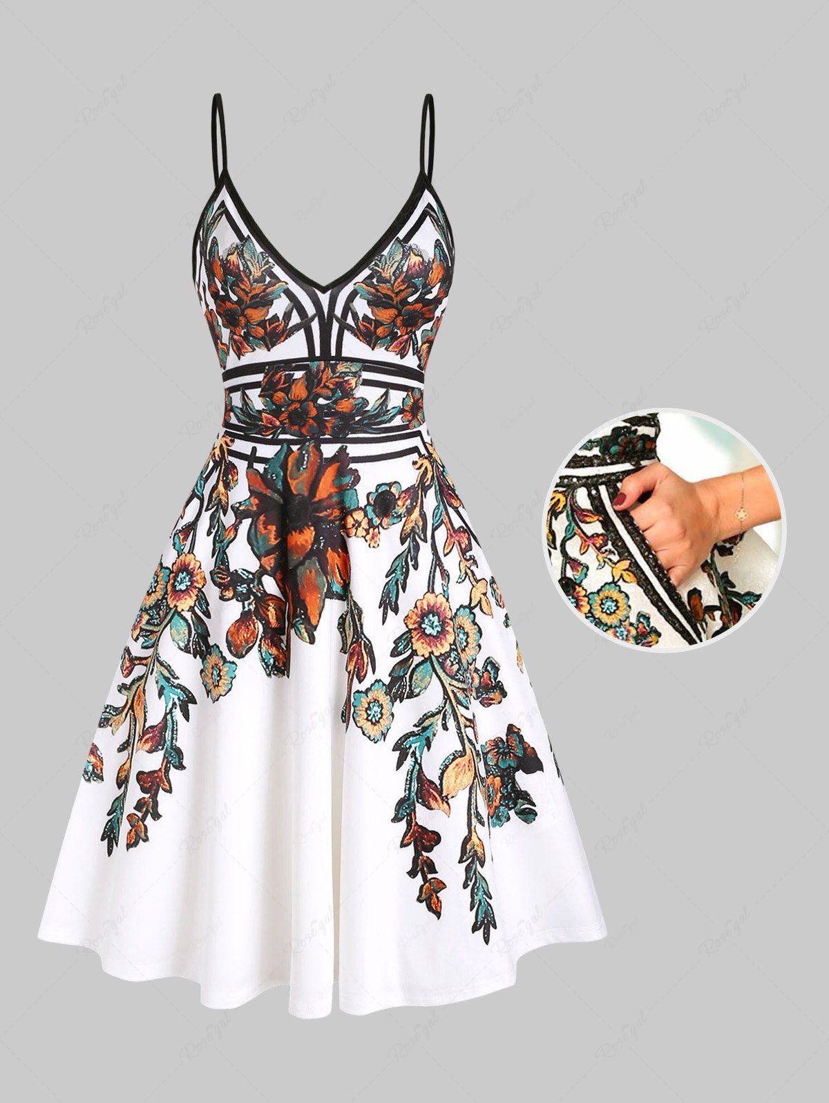 Robe Nuisette à Imprimé Floral et Feuilles Blanc 3XL