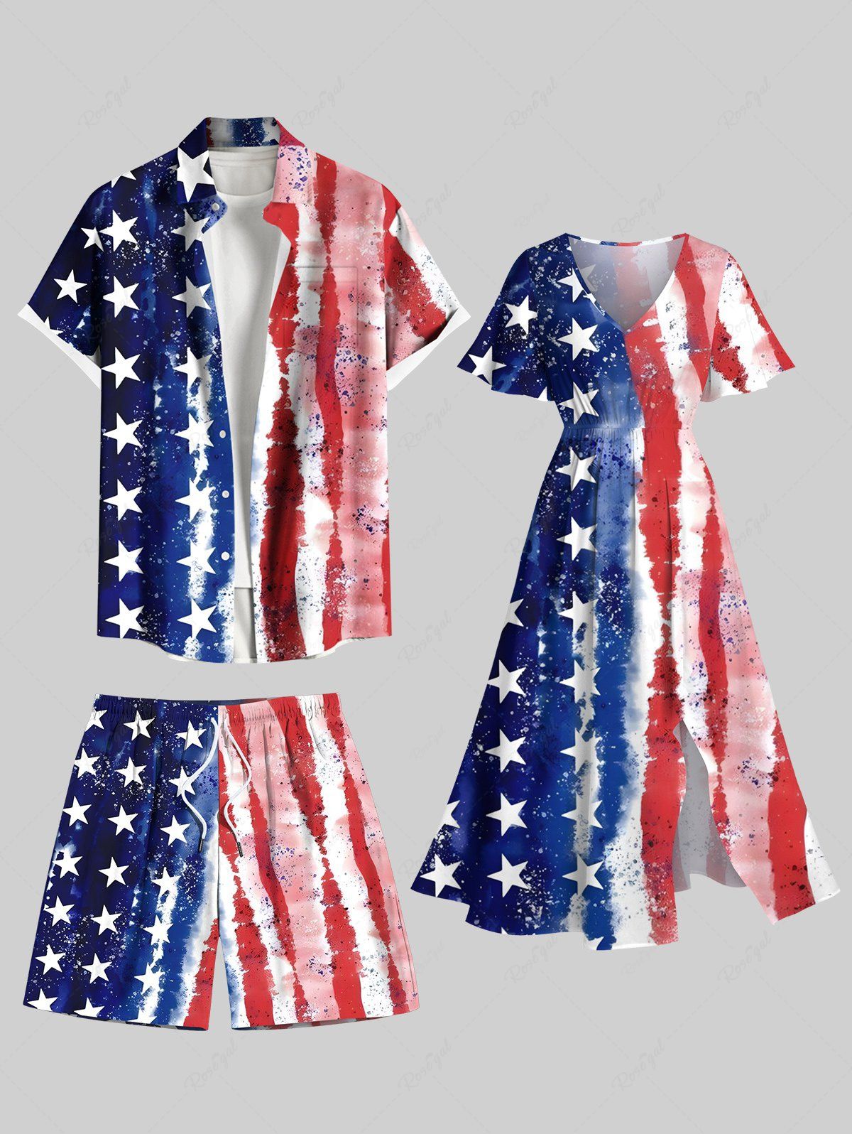 Fancy Patriotic American Flag Print Plus Size Matching Outfit For Couples  