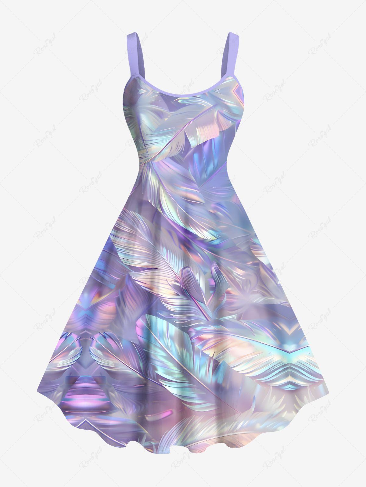 Robe débardeur hawaïenne grande taille à imprimé plumes et néon Violet clair 6X