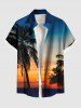 Tenue de plage hawaïenne assortie grande taille à imprimé cocotier et crépuscule pour couples - Bleu 