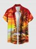 Tenue de plage hawaïenne assortie grande taille pour couple, motif cocotier, paysage marin, bateau, oiseau, nuage, ciel ombré - Orange 