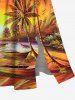 Tenue de plage hawaïenne assortie grande taille pour couple, motif cocotier, paysage marin, bateau, oiseau, nuage, ciel ombré - Orange 