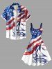 Patriotic American Flag Ship Paint Splatter Print Plus Size Matching Hawaii Beach Outfit For Couples -  
