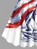 Patriotic American Flag Ship Paint Splatter Print Plus Size Matching Hawaii Beach Outfit For Couples -  