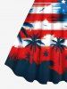 Patriotic American Flag Coconut Tree Bird Print Plus Size Matching Hawaii Beach Outfit For Couples -  