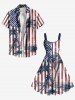 Patriotic American Flag Coconut Tree Distressed Print Plus Size Matching Hawaii Beach Outfit For Couples -  