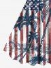 Patriotic American Flag Coconut Tree Distressed Print Plus Size Matching Hawaii Beach Outfit For Couples -  