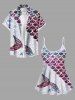 Glitter Ombre Fish Scale Bubble Sea Print Hawaii Tankini Top(Adjustable Shoulder Strap) -  