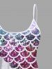 Glitter Ombre Fish Scale Bubble Sea Print Hawaii Tankini Top(Adjustable Shoulder Strap) -  
