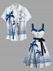 Plus Size Coconut Tree Sea Bird Print Hawaii Mock Buttons A Line Tank Dress with Removable Belt -  