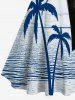 Plus Size Coconut Tree Sea Bird Print Hawaii Mock Buttons A Line Tank Dress with Removable Belt -  