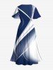 Plus Size Curve Ombre Light Beam Print Hawaii Split Pocket A Line Midi Dress -  