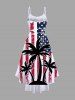 Plus Size Patriotic American Flag Coconut Tree Print Hawaii High Low Asymmetric Cami Dress -  