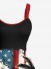 Robe trapèze hawaïenne grande taille à imprimé cocotier, drapeau américain patriotique et vagues de la mer - Noir 4X