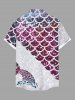 Chemise hawaïenne à boutons et poches pour homme, grande taille, motif écailles de poisson, bulles et mer, effet pailleté ombré - Pourpre  L