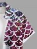 Plus Size Glitter Ombre Fish Scale Bubble Sea Print Hawaii Button Pocket Shirt For Men -  