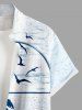 Plus Size Coconut Tree Sea Bird Print Hawaii Button Pocket Shirt For Men -  
