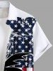 Chemise grande taille à imprimé patriotique drapeau américain cocotier Hawaii boutonnée avec poche pour homme - Blanc 3XL
