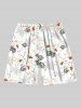 Short de plage hawaïen grande taille à imprimé feuilles de cocotier et hibiscus, avec cordon de serrage, pour homme - Blanc 8XL
