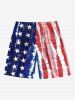 Short de plage grande taille avec cordon de serrage et imprimé drapeau américain pour homme - Rouge L