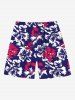 Plus Size Tropical Leaf Hibiscus Flower Print Hawaii Beach Shorts For Men -  