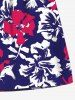 Plus Size Tropical Leaf Hibiscus Flower Print Hawaii Beach Shorts For Men -  