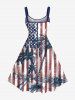 Plus Size Patriotic American Flag Coconut Tree Distressed Print Hawaii Tank Dress -  