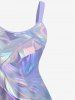Plus Size Feather Neon Print Hawaii Tank Dress -  