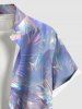 Plus Size Feather Neon Print Buttons Pocket Hawaii Shirt For Men -  