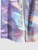 Plus Size Feather Neon Print Buttons Pocket Hawaii Shirt For Men -  